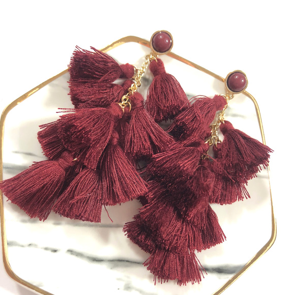 Terra Tiered Tassel Red Boutique Stud Earring - Picture 2 of 5